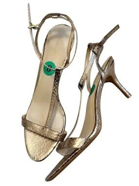 Calvin Klein Gold Snakeskin Heels Glam Ankle Strap Stiletto Sz 8
